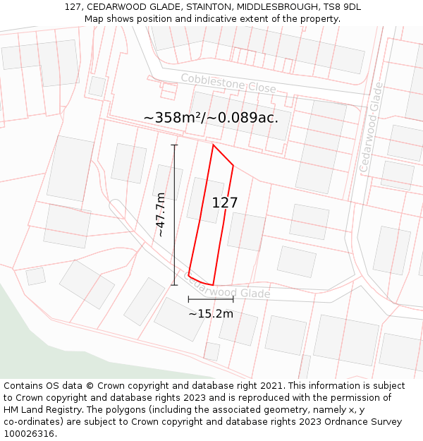 127, CEDARWOOD GLADE, STAINTON, MIDDLESBROUGH, TS8 9DL: Plot and title map