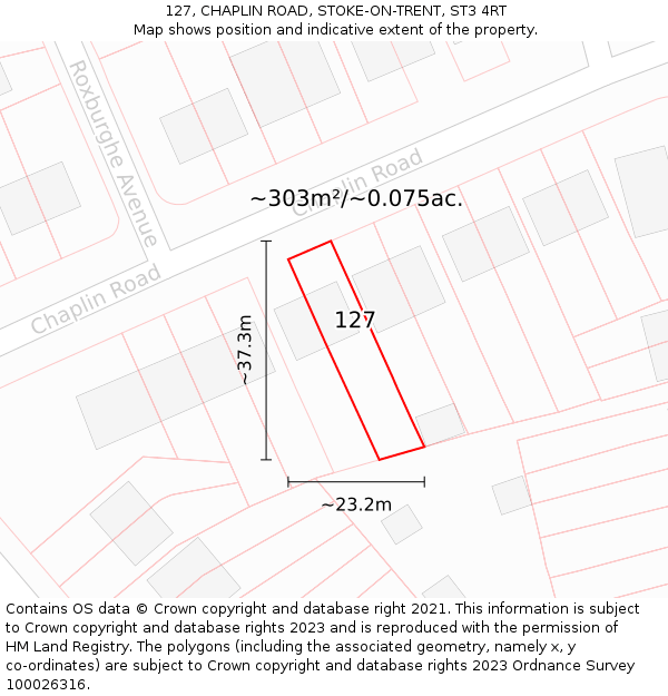 127, CHAPLIN ROAD, STOKE-ON-TRENT, ST3 4RT: Plot and title map
