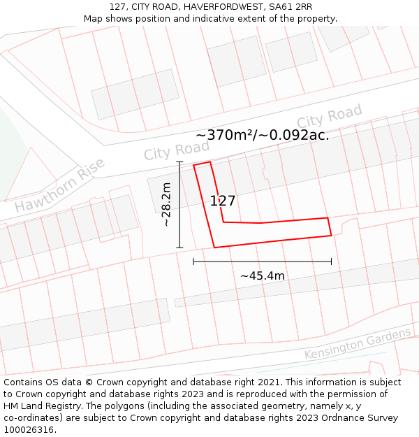 127, CITY ROAD, HAVERFORDWEST, SA61 2RR: Plot and title map