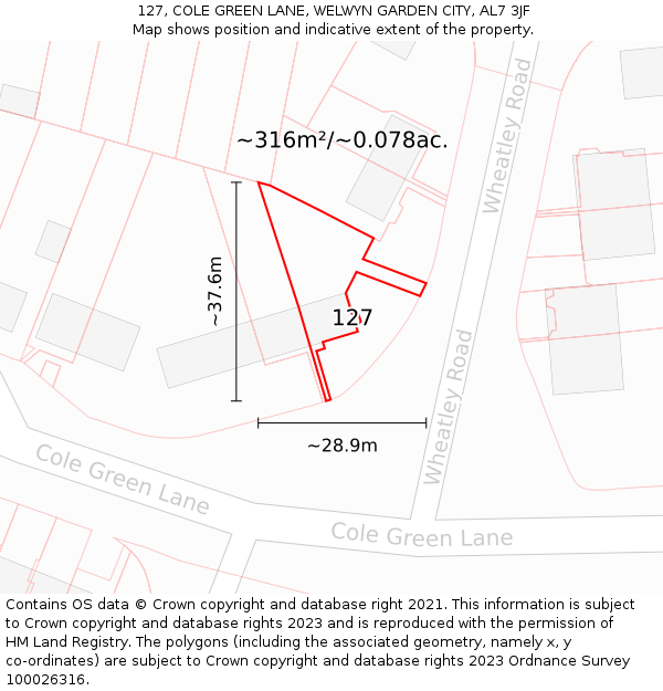 127, COLE GREEN LANE, WELWYN GARDEN CITY, AL7 3JF: Plot and title map
