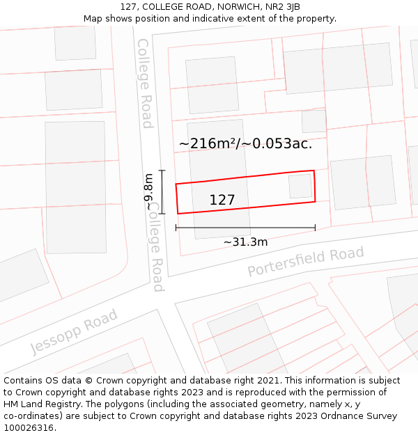127, COLLEGE ROAD, NORWICH, NR2 3JB: Plot and title map