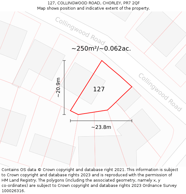 127, COLLINGWOOD ROAD, CHORLEY, PR7 2QF: Plot and title map