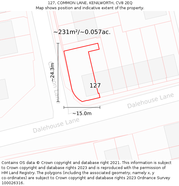 127, COMMON LANE, KENILWORTH, CV8 2EQ: Plot and title map