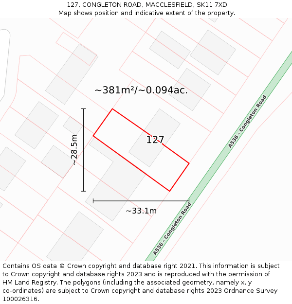127, CONGLETON ROAD, MACCLESFIELD, SK11 7XD: Plot and title map