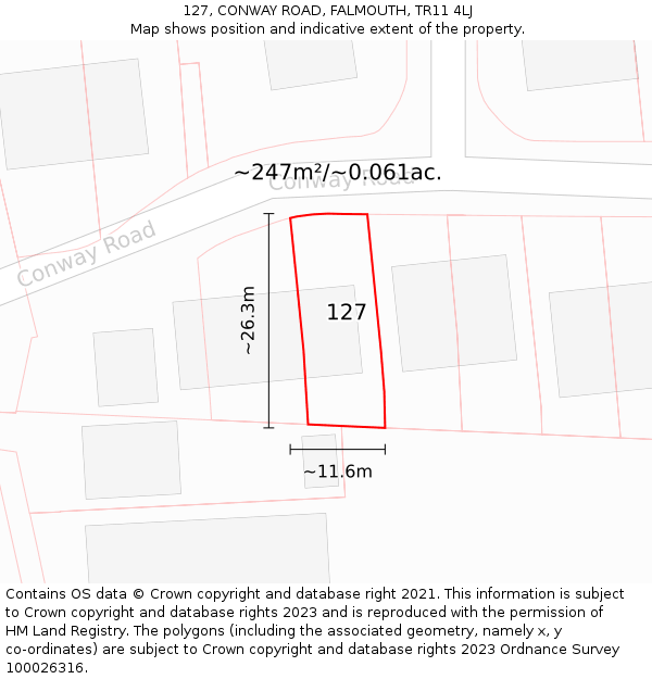 127, CONWAY ROAD, FALMOUTH, TR11 4LJ: Plot and title map