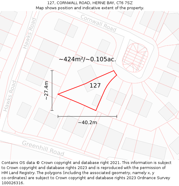 127, CORNWALL ROAD, HERNE BAY, CT6 7SZ: Plot and title map