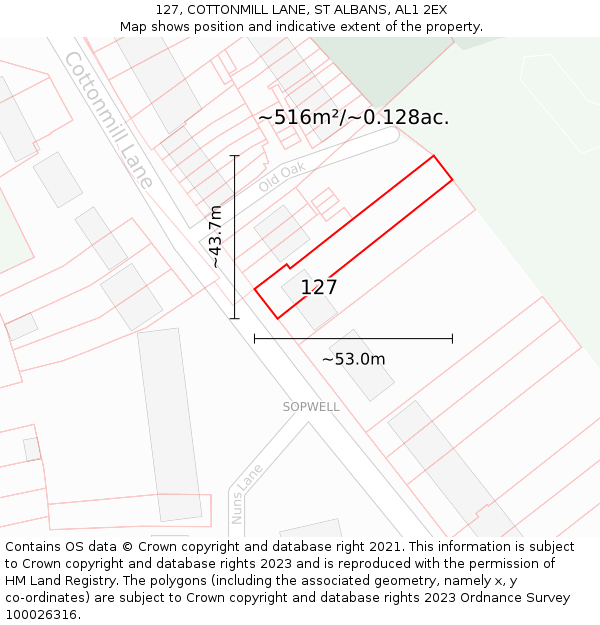 127, COTTONMILL LANE, ST ALBANS, AL1 2EX: Plot and title map