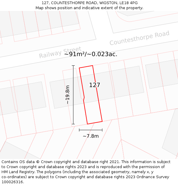 127, COUNTESTHORPE ROAD, WIGSTON, LE18 4PG: Plot and title map