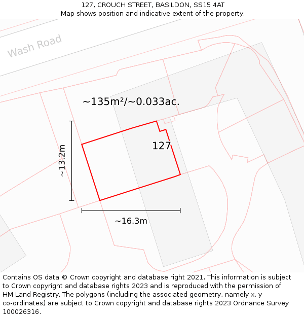 127, CROUCH STREET, BASILDON, SS15 4AT: Plot and title map