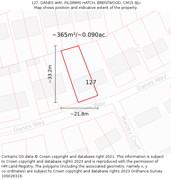 127, DANES WAY, PILGRIMS HATCH, BRENTWOOD, CM15 9JU: Plot and title map