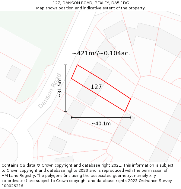 127, DANSON ROAD, BEXLEY, DA5 1DG: Plot and title map