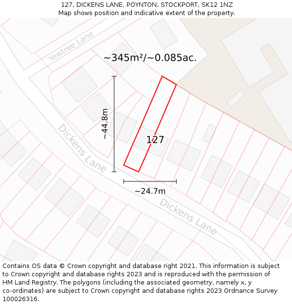127, DICKENS LANE, POYNTON, STOCKPORT, SK12 1NZ: Plot and title map
