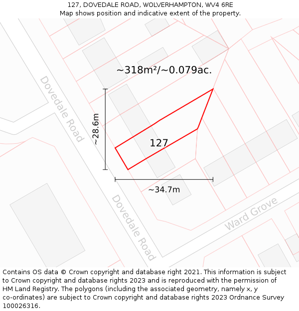 127, DOVEDALE ROAD, WOLVERHAMPTON, WV4 6RE: Plot and title map