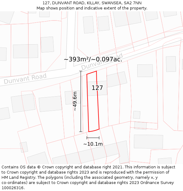 127, DUNVANT ROAD, KILLAY, SWANSEA, SA2 7NN: Plot and title map