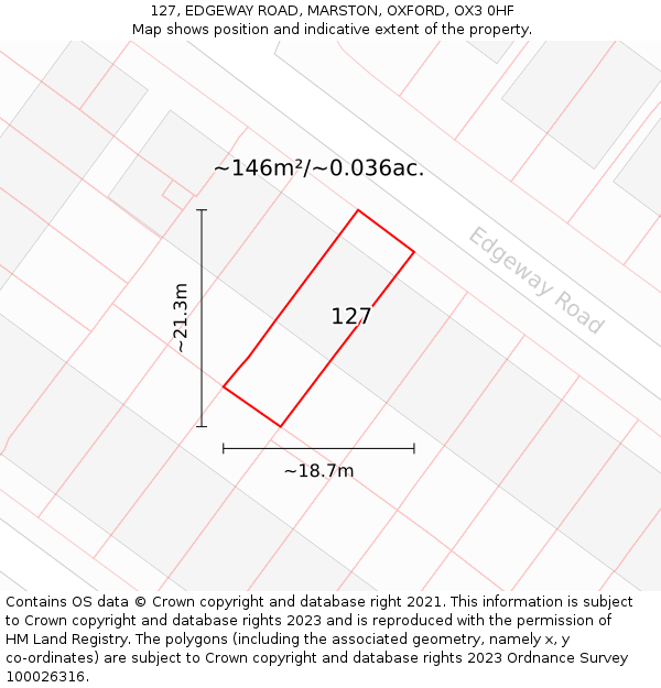 127, EDGEWAY ROAD, MARSTON, OXFORD, OX3 0HF: Plot and title map