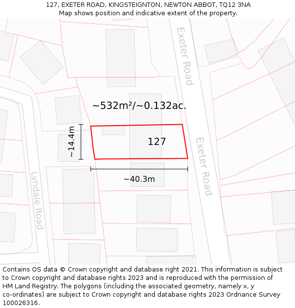 127, EXETER ROAD, KINGSTEIGNTON, NEWTON ABBOT, TQ12 3NA: Plot and title map