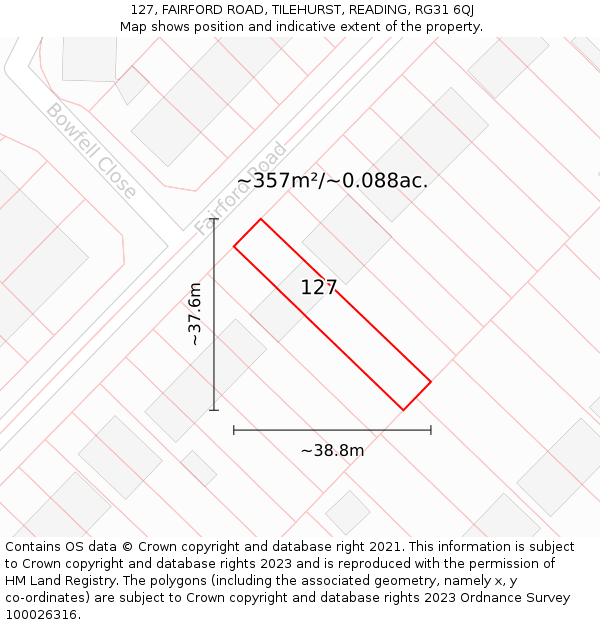 127, FAIRFORD ROAD, TILEHURST, READING, RG31 6QJ: Plot and title map