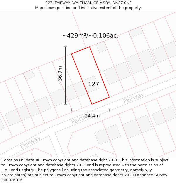 127, FAIRWAY, WALTHAM, GRIMSBY, DN37 0NE: Plot and title map