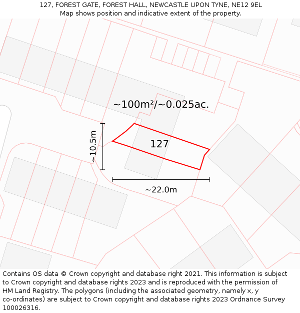 127, FOREST GATE, FOREST HALL, NEWCASTLE UPON TYNE, NE12 9EL: Plot and title map