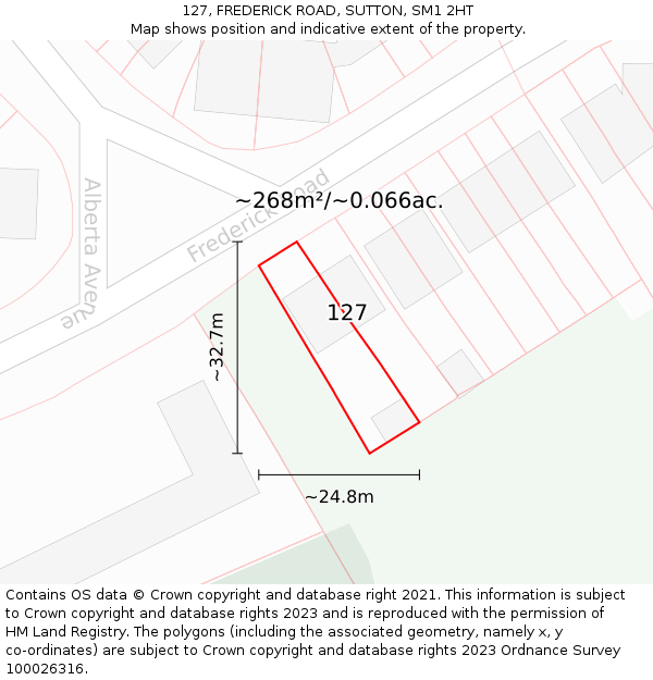 127, FREDERICK ROAD, SUTTON, SM1 2HT: Plot and title map