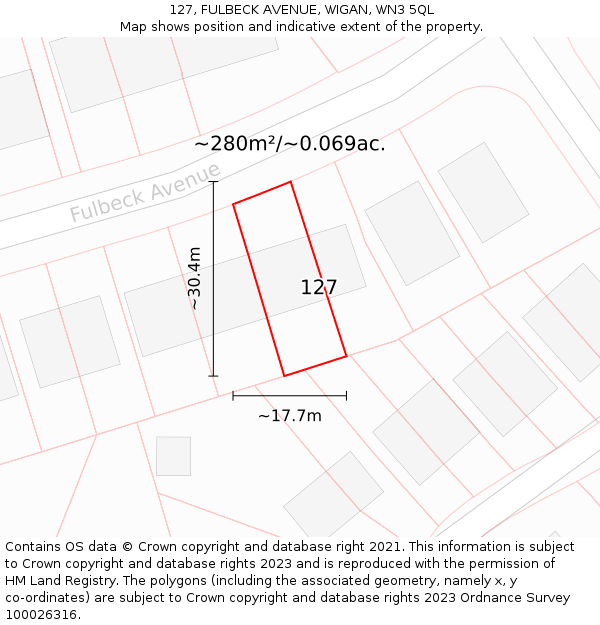 127, FULBECK AVENUE, WIGAN, WN3 5QL: Plot and title map