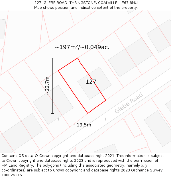 127, GLEBE ROAD, THRINGSTONE, COALVILLE, LE67 8NU: Plot and title map