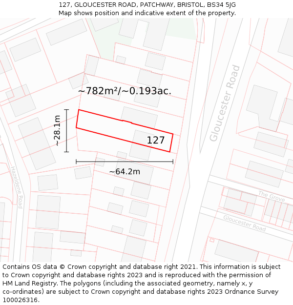 127, GLOUCESTER ROAD, PATCHWAY, BRISTOL, BS34 5JG: Plot and title map