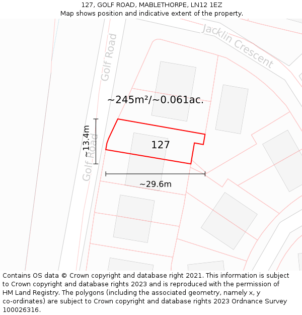 127, GOLF ROAD, MABLETHORPE, LN12 1EZ: Plot and title map
