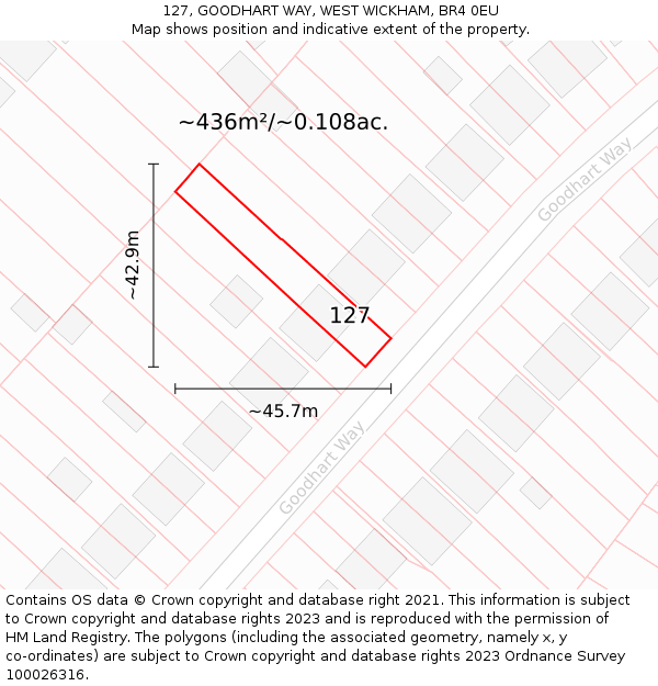 127, GOODHART WAY, WEST WICKHAM, BR4 0EU: Plot and title map