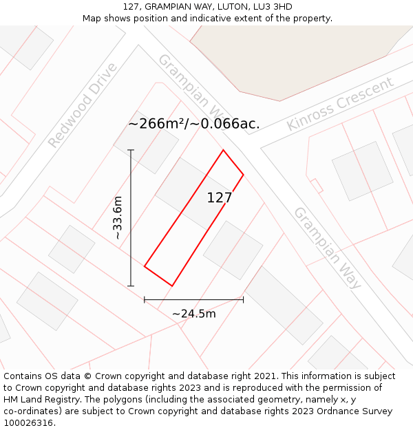 127, GRAMPIAN WAY, LUTON, LU3 3HD: Plot and title map