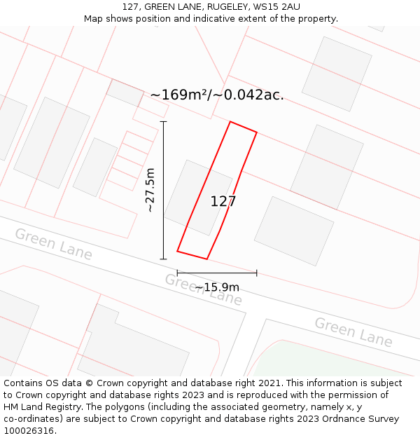 127, GREEN LANE, RUGELEY, WS15 2AU: Plot and title map