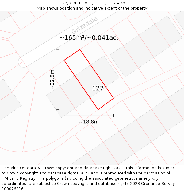 127, GRIZEDALE, HULL, HU7 4BA: Plot and title map