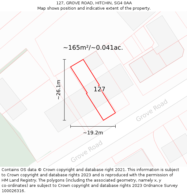 127, GROVE ROAD, HITCHIN, SG4 0AA: Plot and title map