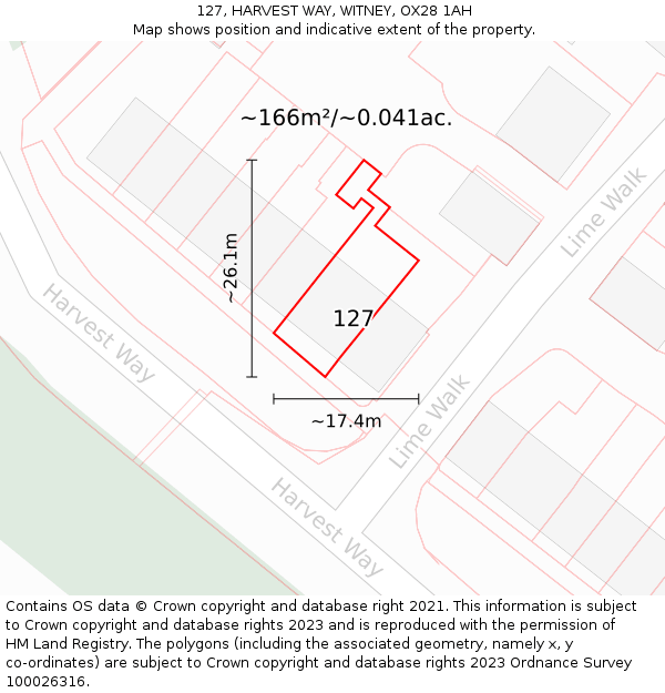 127, HARVEST WAY, WITNEY, OX28 1AH: Plot and title map
