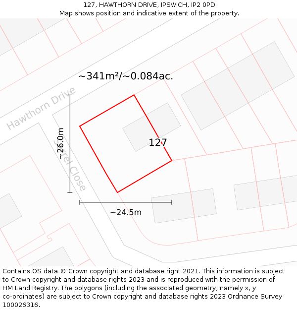 127, HAWTHORN DRIVE, IPSWICH, IP2 0PD: Plot and title map