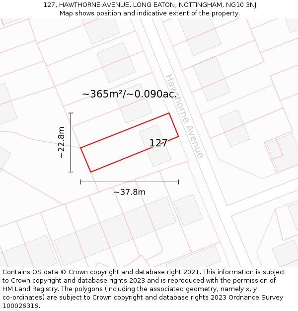 127, HAWTHORNE AVENUE, LONG EATON, NOTTINGHAM, NG10 3NJ: Plot and title map