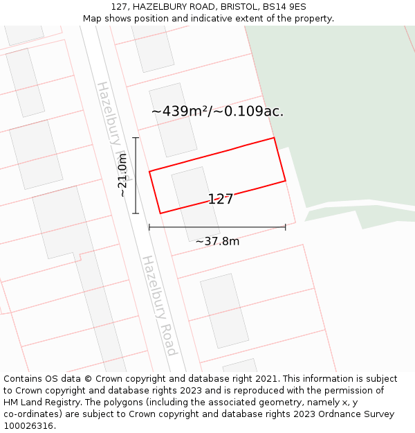 127, HAZELBURY ROAD, BRISTOL, BS14 9ES: Plot and title map