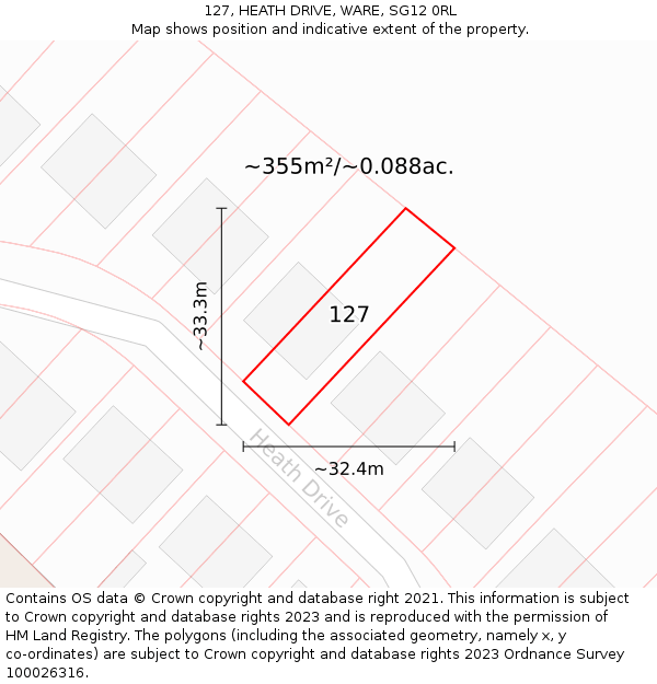 127, HEATH DRIVE, WARE, SG12 0RL: Plot and title map