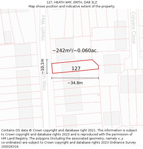 127, HEATH WAY, ERITH, DA8 3LZ: Plot and title map