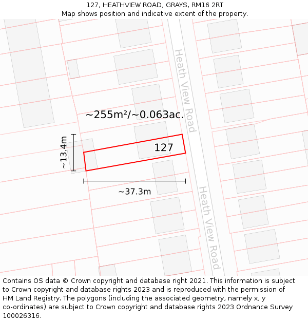 127, HEATHVIEW ROAD, GRAYS, RM16 2RT: Plot and title map