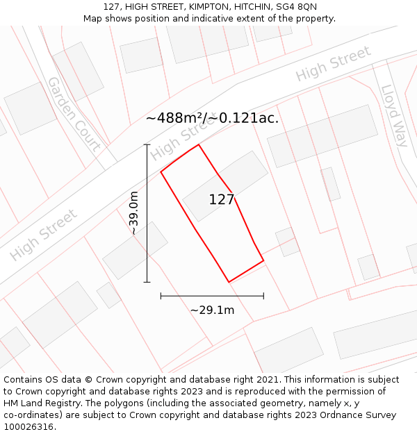 127, HIGH STREET, KIMPTON, HITCHIN, SG4 8QN: Plot and title map