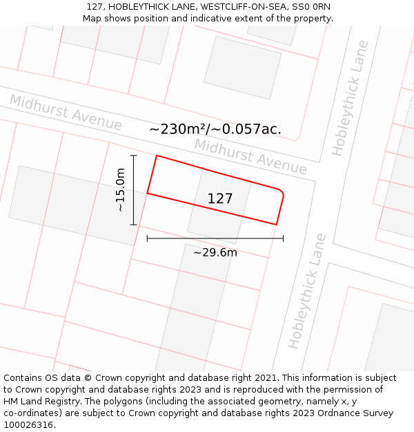 127, HOBLEYTHICK LANE, WESTCLIFF-ON-SEA, SS0 0RN: Plot and title map