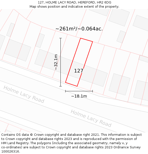 127, HOLME LACY ROAD, HEREFORD, HR2 6DG: Plot and title map