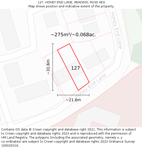 127, HONEY END LANE, READING, RG30 4EG: Plot and title map