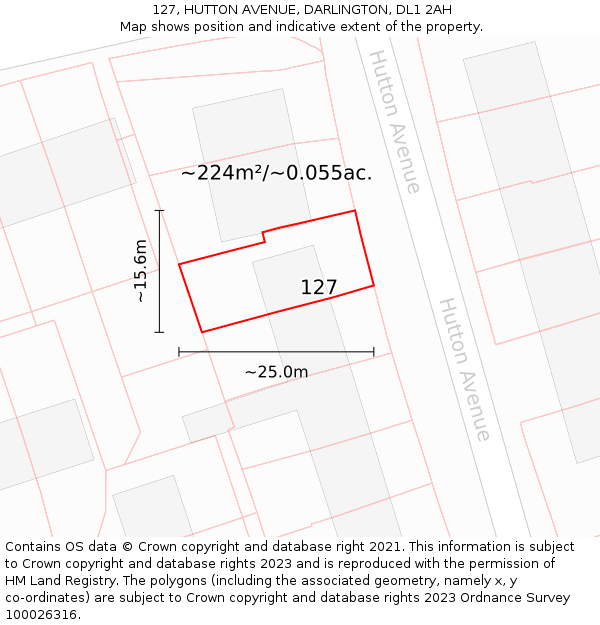 127, HUTTON AVENUE, DARLINGTON, DL1 2AH: Plot and title map
