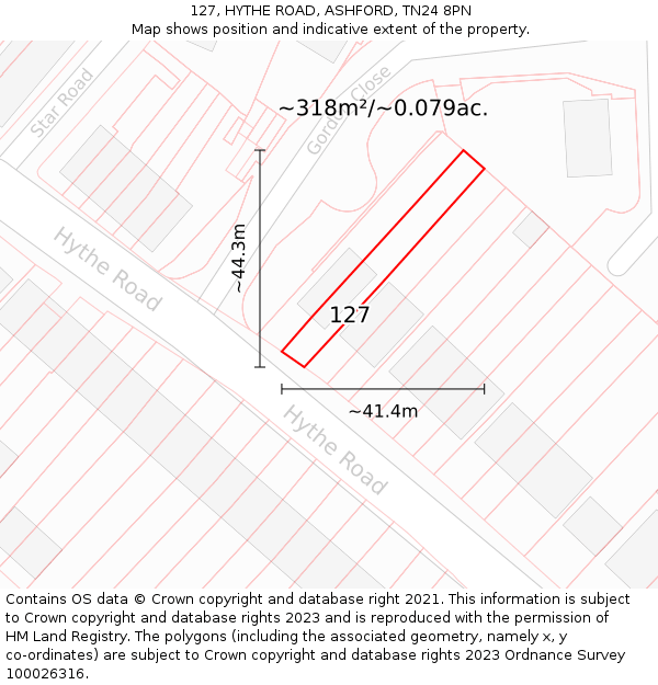 127, HYTHE ROAD, ASHFORD, TN24 8PN: Plot and title map