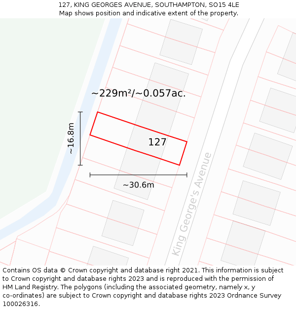 127, KING GEORGES AVENUE, SOUTHAMPTON, SO15 4LE: Plot and title map