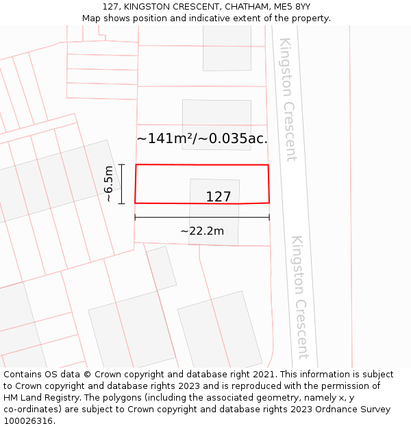 127, KINGSTON CRESCENT, CHATHAM, ME5 8YY: Plot and title map