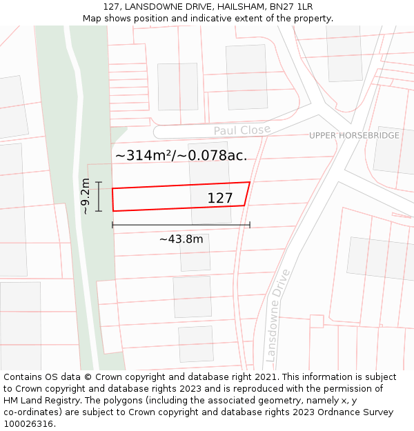 127, LANSDOWNE DRIVE, HAILSHAM, BN27 1LR: Plot and title map