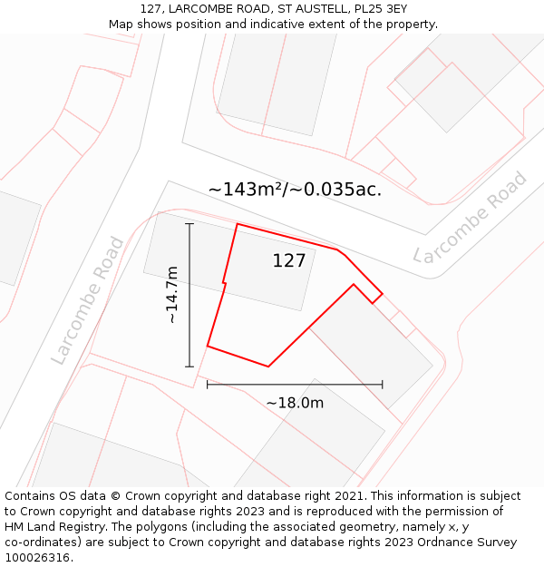127, LARCOMBE ROAD, ST AUSTELL, PL25 3EY: Plot and title map